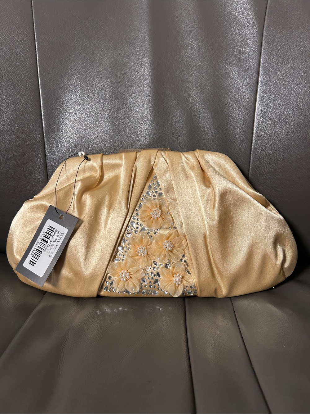 Badgley Mischka Gold Satin Floral Appliqué Clutch